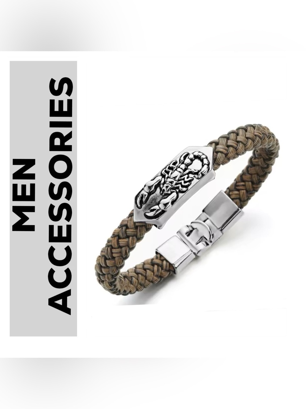 🌟🌟 Scorpion Silver and Brown Braided Bracelet